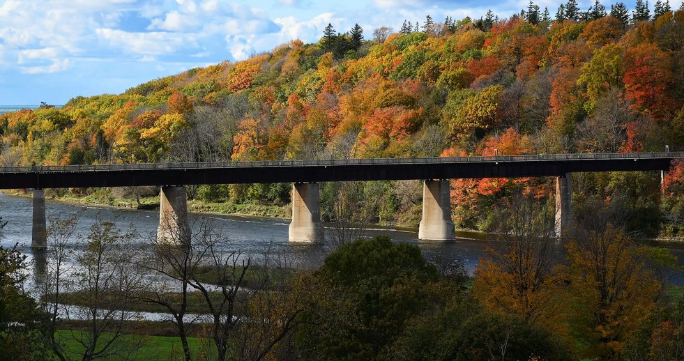 The Menesetung Bridge spanning the Maitland River in Goderich, Ontario