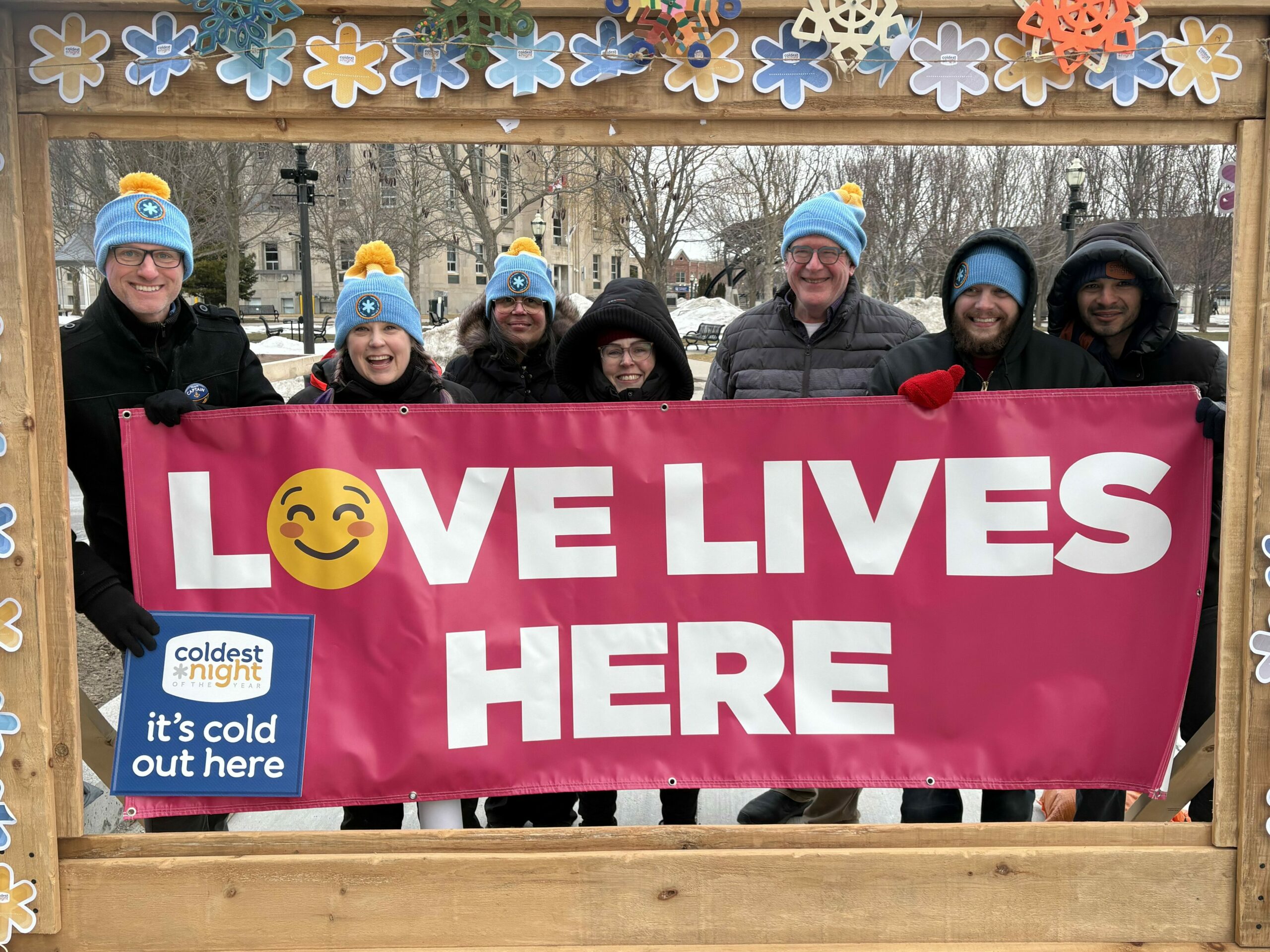 Team photo at Coldest Night of the Year, the Courthouse Square, Goderich, February 28 2026.